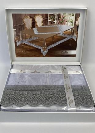 Силіконова скатертина з мереживом maison royale 160х300 zaliv grey