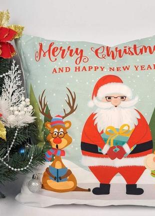 Наволочка велюр 45x45 santa claus mint