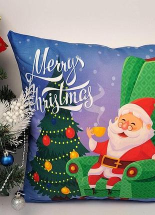 Наволочка велюр 45x45 santa claus blue