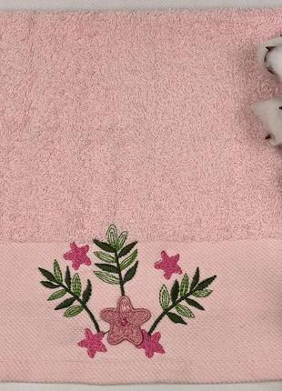 Махровий рушник ma me 30х50 flowers 1 рожевий