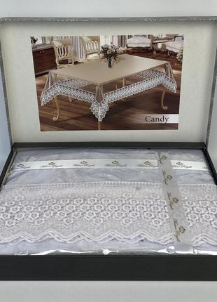 Силиконовая скатерть с кружевом maison royale 160х350 candy white