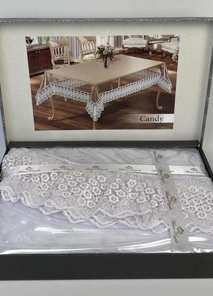 Силіконова скатертина з мереживом maison royale 160х350 ovale candy beyaz