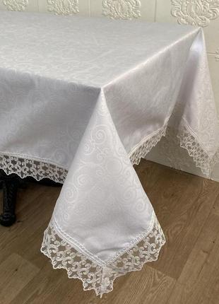 Скатерть masali полиэстер с кружевом 160х300 model 515 white