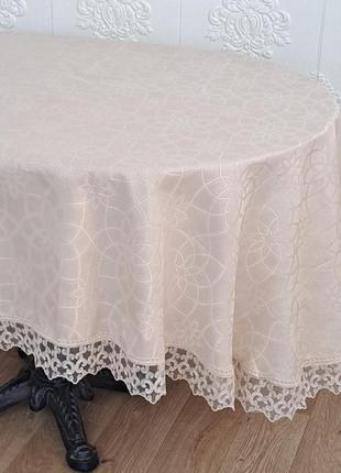 Скатерть masali полиэстер с кружевом 160х260 ovale model 513 cappucino