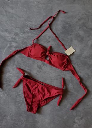 Купальник женский бикини плавки красный бордо бордовый вишневый2 фото