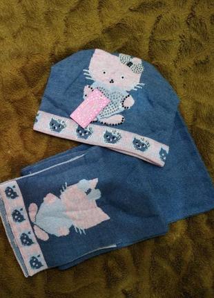Комплект шапка + шарф с китти (от 7 лет...)