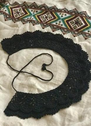 Ажурный воротничок, стильное кружево, ручная работа крючком, хлопок 100% ,цвет черный