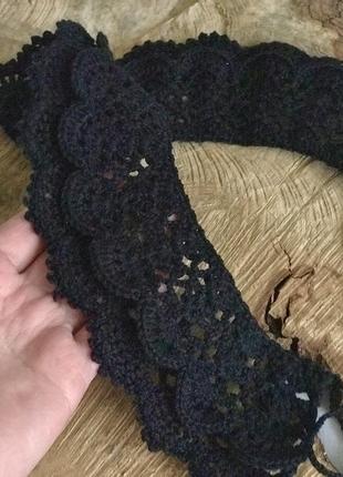 Ажурный воротничок, стильное кружево, ручная работа крючком, хлопок 100% ,цвет черный