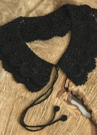 Ажурный воротничок, стильное кружево, ручная работа крючком, хлопок 100% ,цвет черный