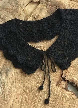 Ажурный воротничок, стильное кружево, ручная работа крючком, хлопок 100% ,цвет черный