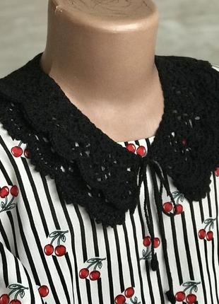 Ажурный воротничок, стильное кружево, ручная работа крючком, хлопок 100% ,цвет черный
