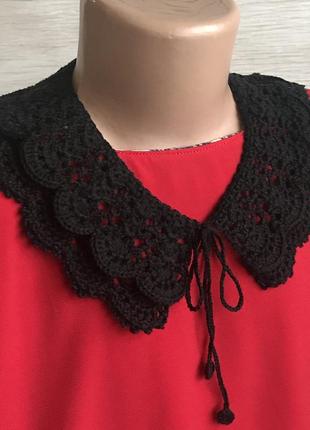Ажурный воротничок, стильное кружево, ручная работа крючком, хлопок 100% ,цвет черный