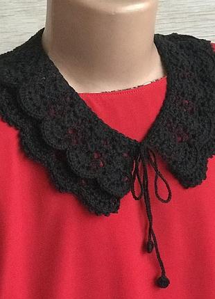 Ажурный воротничок, стильное кружево, ручная работа крючком, хлопок 100% ,цвет черный