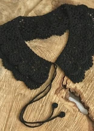 Ажурный воротничок, стильное кружево, ручная работа крючком, хлопок 100% ,цвет черный