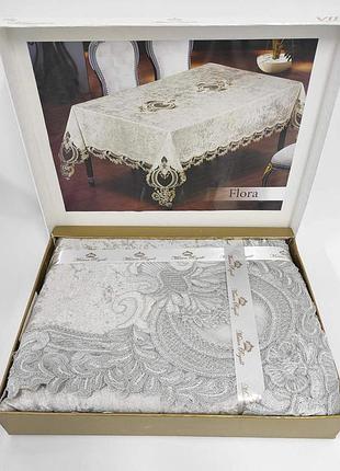 Скатертина велюр maison royale 160x220 flora grey