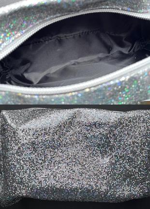 Вместительная сумка косметичка с глиттером ulta glam pouch silver glitter makeup up2 фото