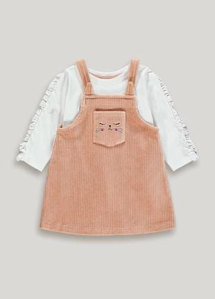 Нежный вельветовый сарафанчик с кошечкой на 12-18 мес.
