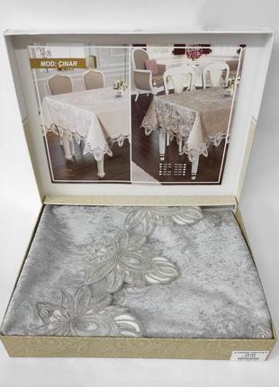 Скатертина велюр acme tekstil 160 коло cinar silver