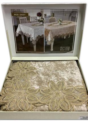 Скатерть велюр acme tekstil 110x160 daisy cappicino1 фото