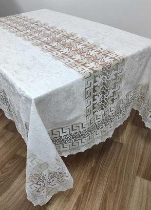 Скатерть велюр acme tekstil 160x260 vefa krem-gold pvs