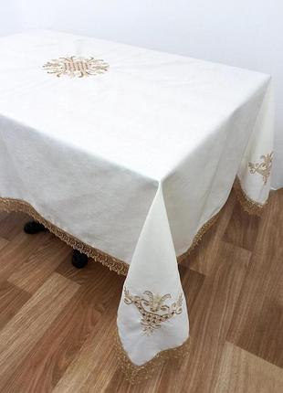 Скатерть maison royale лен с кружевом 160x220 lale cream-cappucino