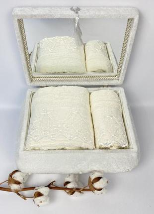 Набор полотенец в шкатулке minteks model-9 krem1 фото