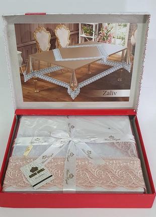 Силиконовая скатерть с кружевом maison royale 160х400 zaliv powder