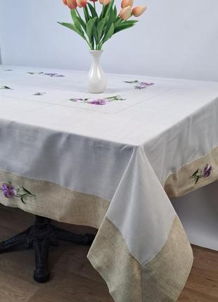 Скатертина льон із вишиванням 110х160 код 21517 фіалка