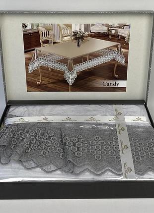 Силіконова скатертина з мереживом maison royale 160q candy silver