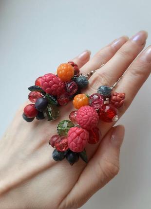 Ягід сережки малина лист смородина чорниця морожка червоний цвіт суниці hand гродь пензля кольору листя полімер глина