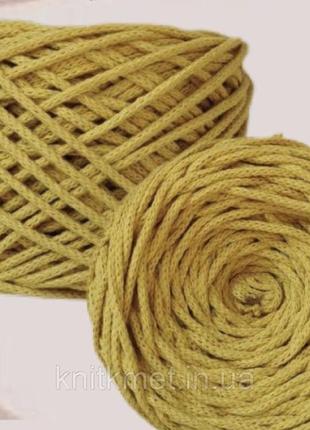 Шнур хлопковый цвет желтый 4 мм для вязания ковров,корзин,декора2 фото