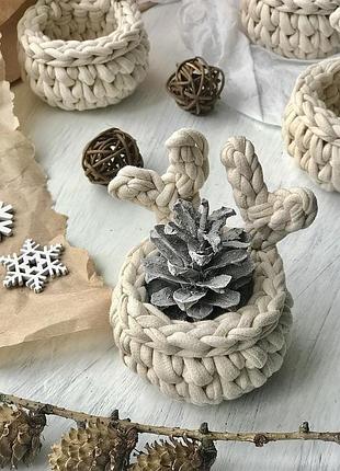 Корзинка з ріжками олень для кіндера,новорічний декор,смішні оригінальні подарунки для дітей,колір айворі