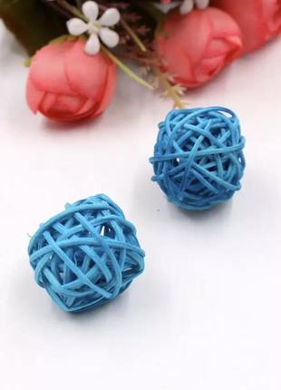 Ротангові кульки 3 см декоративні, кулі для декору, колір бірюза1 фото