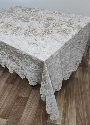 Скатертина велюр acme tekstil 160x220 star cappicino pvs