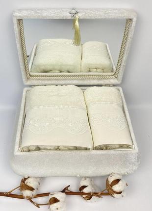 Набор полотенец в шкатулке minteks model-5 krem1 фото