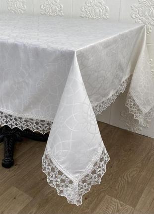 Скатерть masali полиэстер с кружевом 160х260 model 513 cream