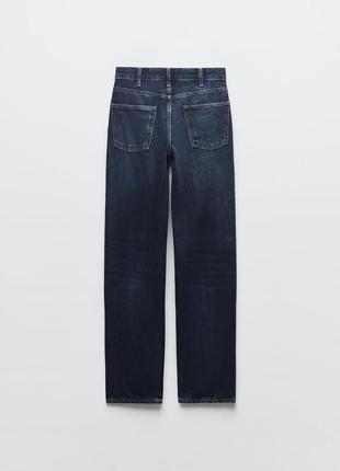 Темно синие прямые джинсы slim с высокой посадкой zara - 405 фото
