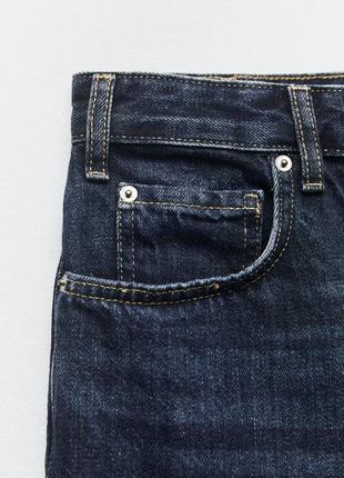 Темно синие прямые джинсы slim с высокой посадкой zara - 406 фото