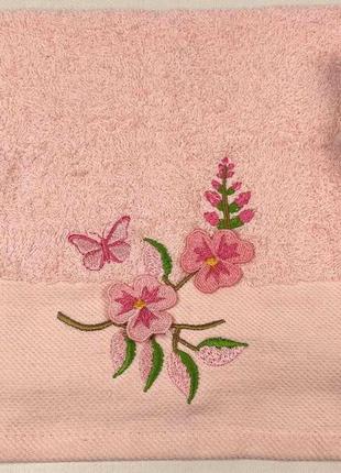 Махровое полотенце ma me 30х50 flowers 2 розовое