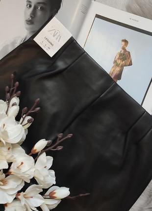 Кожаные штаны с высокой посадкой от zara, l, оригинал, испания9 фото