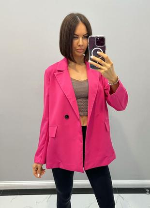 Женский пиджак жакет черный синий малиновый розовый электрик без подкладки базовый весенний летний3 фото