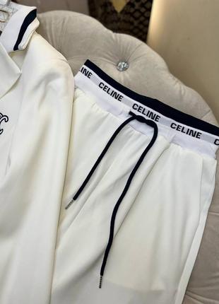 Костюм в стиле celine спортивный классика деловой брючный пиджак брюки клеш палаццо белый6 фото