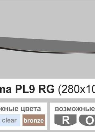 Полиця скло настінна навісна універсальна радіусна commus pl9 rg (280х1000х8мм)