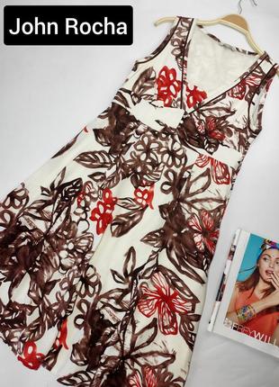 Сукня жіноча вільного крою клешь льняна бежевого кольору в квітковий принт від бренду john rocha 16