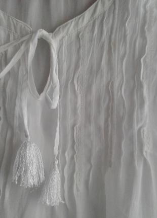 Брендовая белоснежная капроновая блузка в стиле бохо tom tailor7 фото