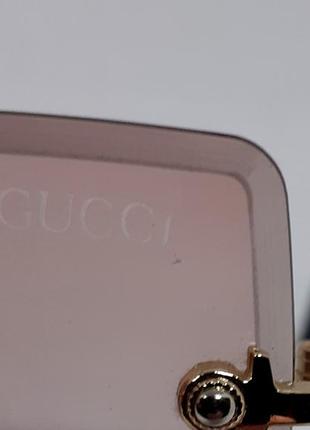 Очки в стиле gucci женские солнцезащитные безправные бежево розовый градиент9 фото