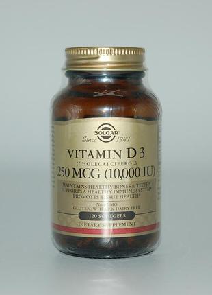 Вітамін д3 (холекальциферол), vitamin d3, solgar, 10000 мо, 120 капсул