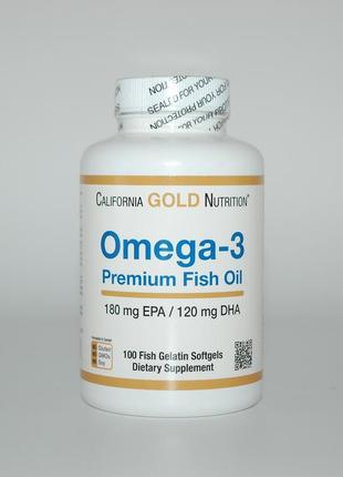 Риб'ячий жир преміум, omega-3, fish oil, california gold nutrition, 100 капсул