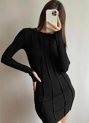 Чорна сукня в рубчик з вивернутими швами6 фото