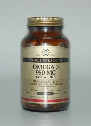 Риб'ячий жир, омега - 3 (omega-3, epa dha), solgar, потрійна сила, 950 мг, 50 капсул1 фото